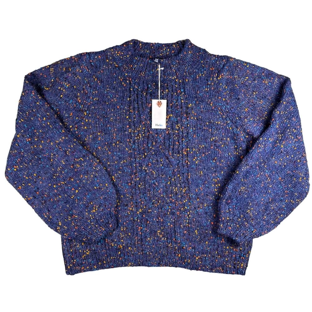 Hatley Piper Sweater Women's Large‎ Blue Confetti Cable Knit Puffed Long sleeves